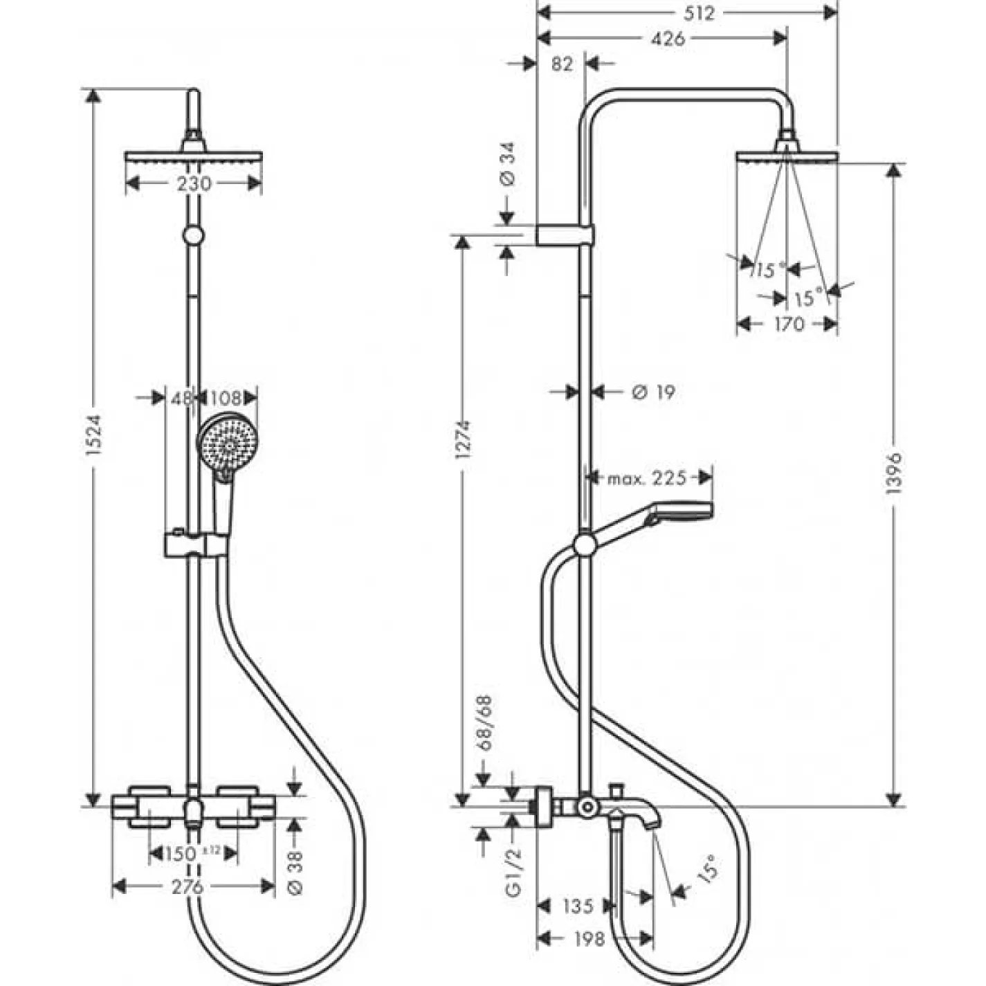Душова система Hansgrohe Vernis Shape Showerpipe 230 1jet з термостатом для ванни хром (26284000) - Фото 1